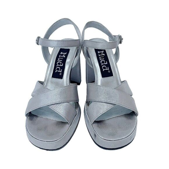 Vintage Mudd Y2K silver metallic platform block heel strappy sandal size 6.5 - Picture 2 of 5